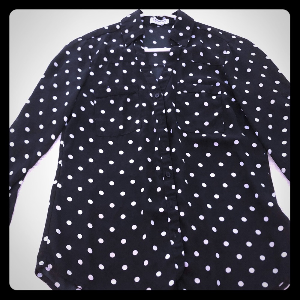 Black and white polka dot button up